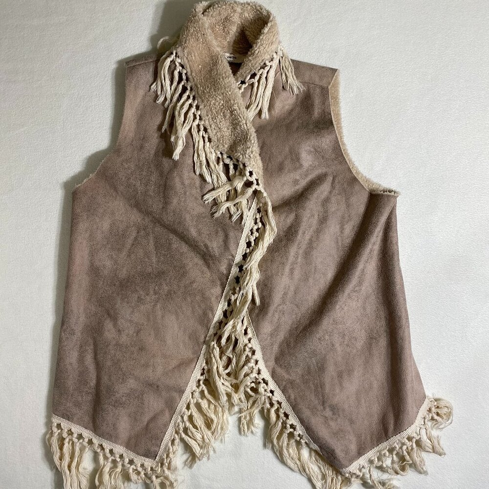 Entro Faux Suede Fringe Vest Boho Western Festival Hippie Style